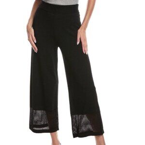 Joseph Ribkoff Black Knit Culottes Pointelle Hem Medium Pull-On Cropped Wide Leg